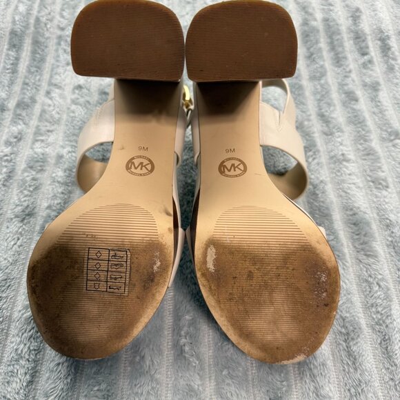 Michael Kors Shoes Womens 9 Ivory Leather Retro Platform Sandal Adjustable SG21L - Picture 9 of 10